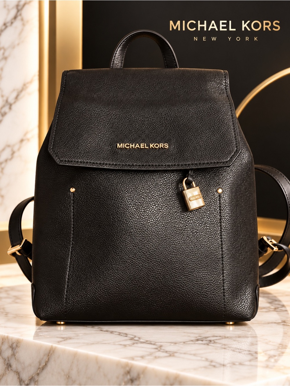 Michael Kors Adele Large Pebbled Leather Backpack Black